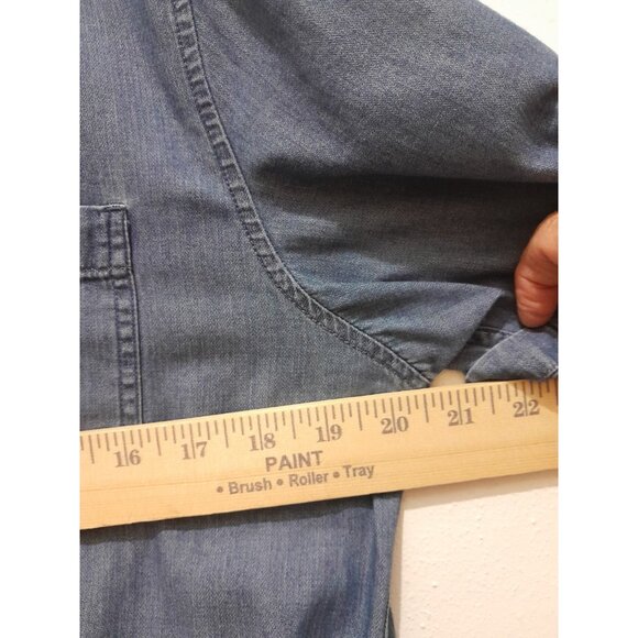 Calvin Klein Womens Denim Short Sleeve Western Roll Tab Casual Sz Medium Shirt - Picture 7 of 7